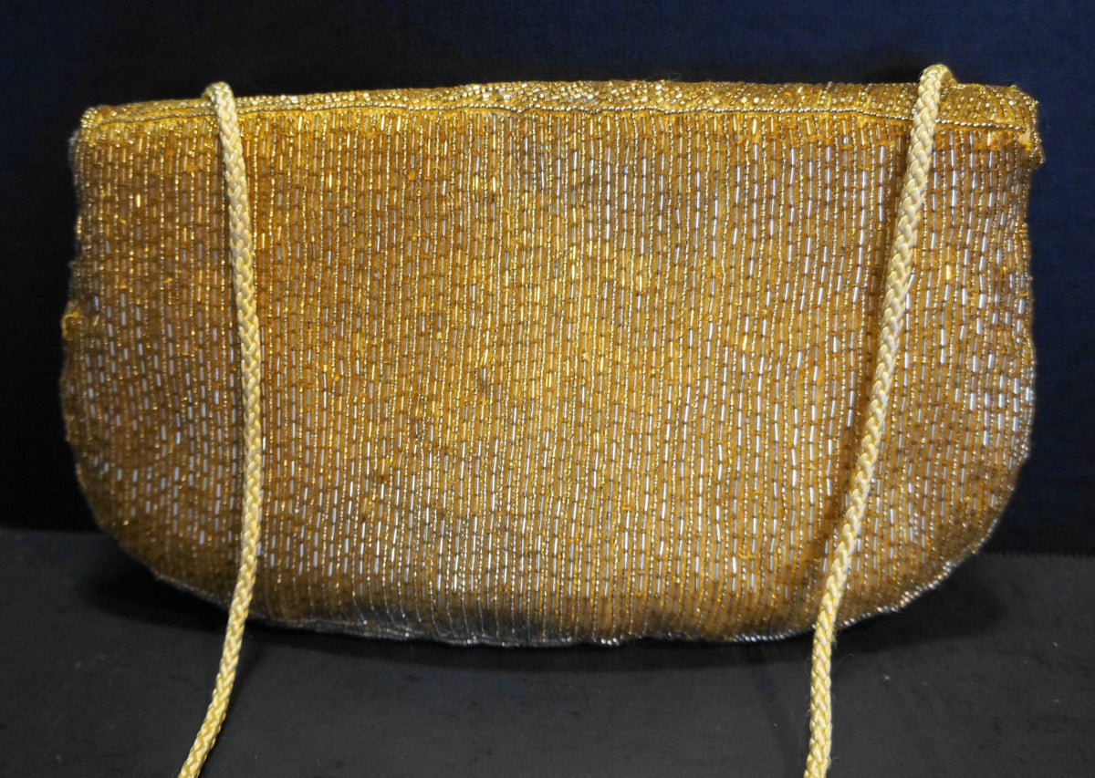 Gold Beaded Swirls Satin Evening Bag Purse