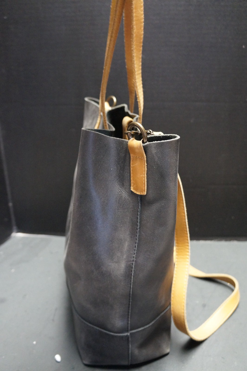Able Abera Black Cognac Leather Crossbody Tote Purse Made in Mexico