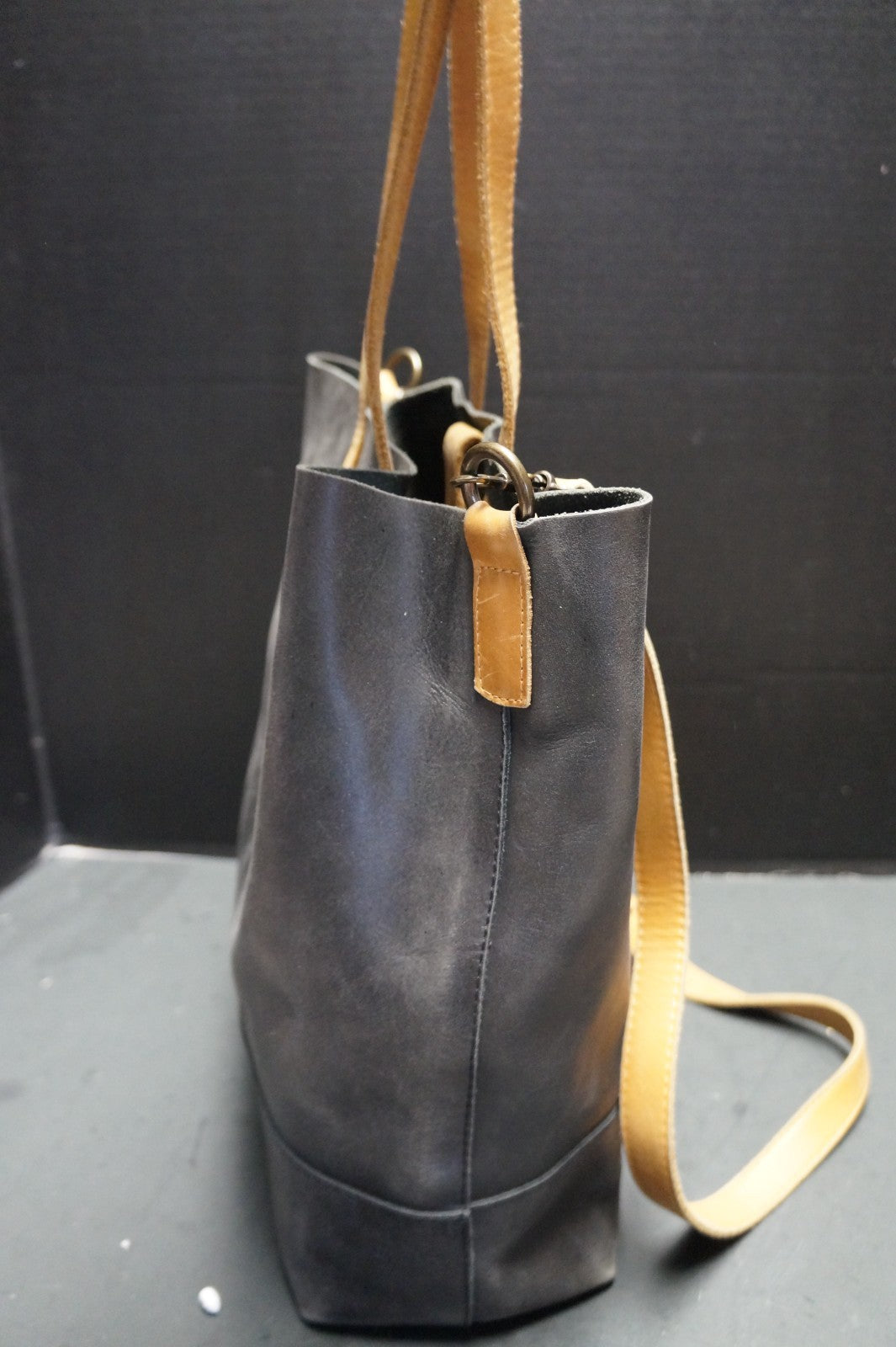 Able Abera Black Cognac Leather Crossbody Tote Purse Made in Mexico