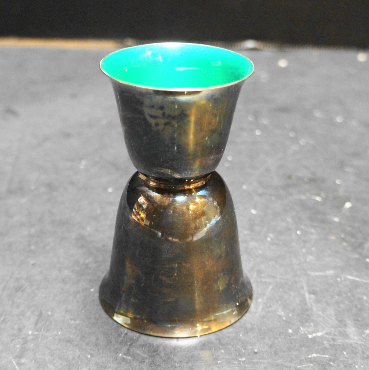 Reed & Barton Red Green Enamel Silverplated Double Jigger