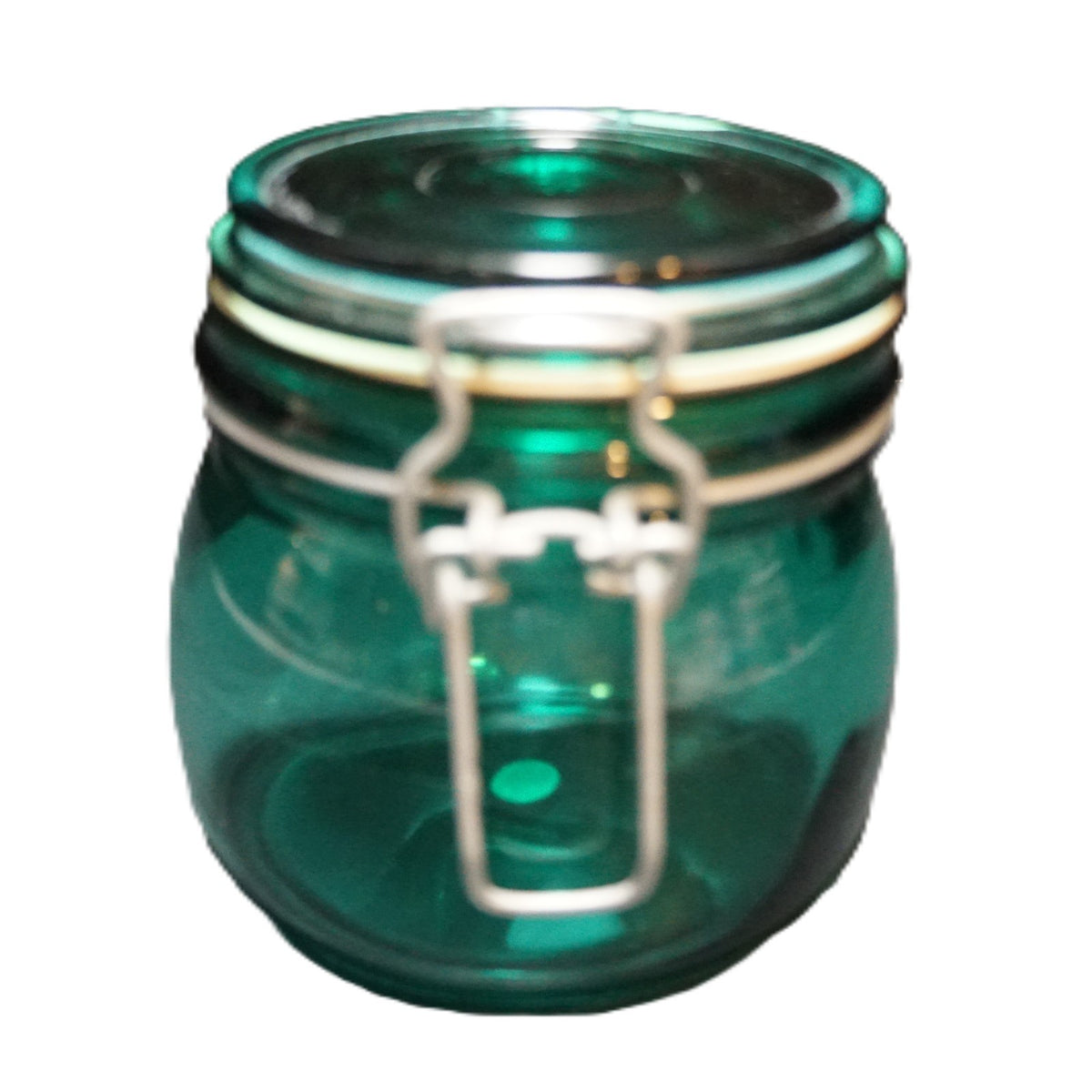 Teal Emerald Green Glass Short Canister Jar Wire Bale