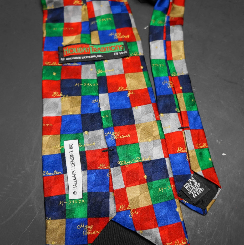 Hallmark Holiday Traditions Merry Christmas Multilingual Color Block Silk Tie