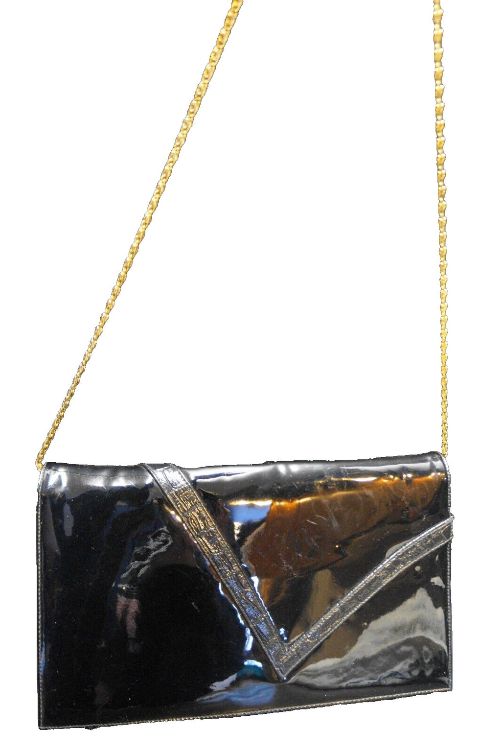 Black Patent Vinyl Envelope Purse Slim Convertible Clutch