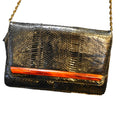 SOLD Palizzio Black Snakeskin Purse Lucite Bar Chain Strap Convertible Clutch Purse