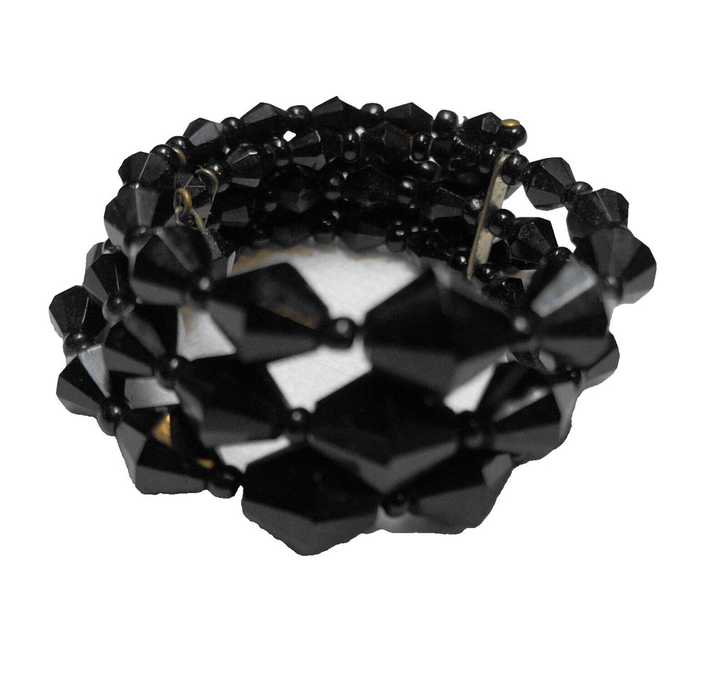 Black Glass Bicone Bead Wrap Bracelet