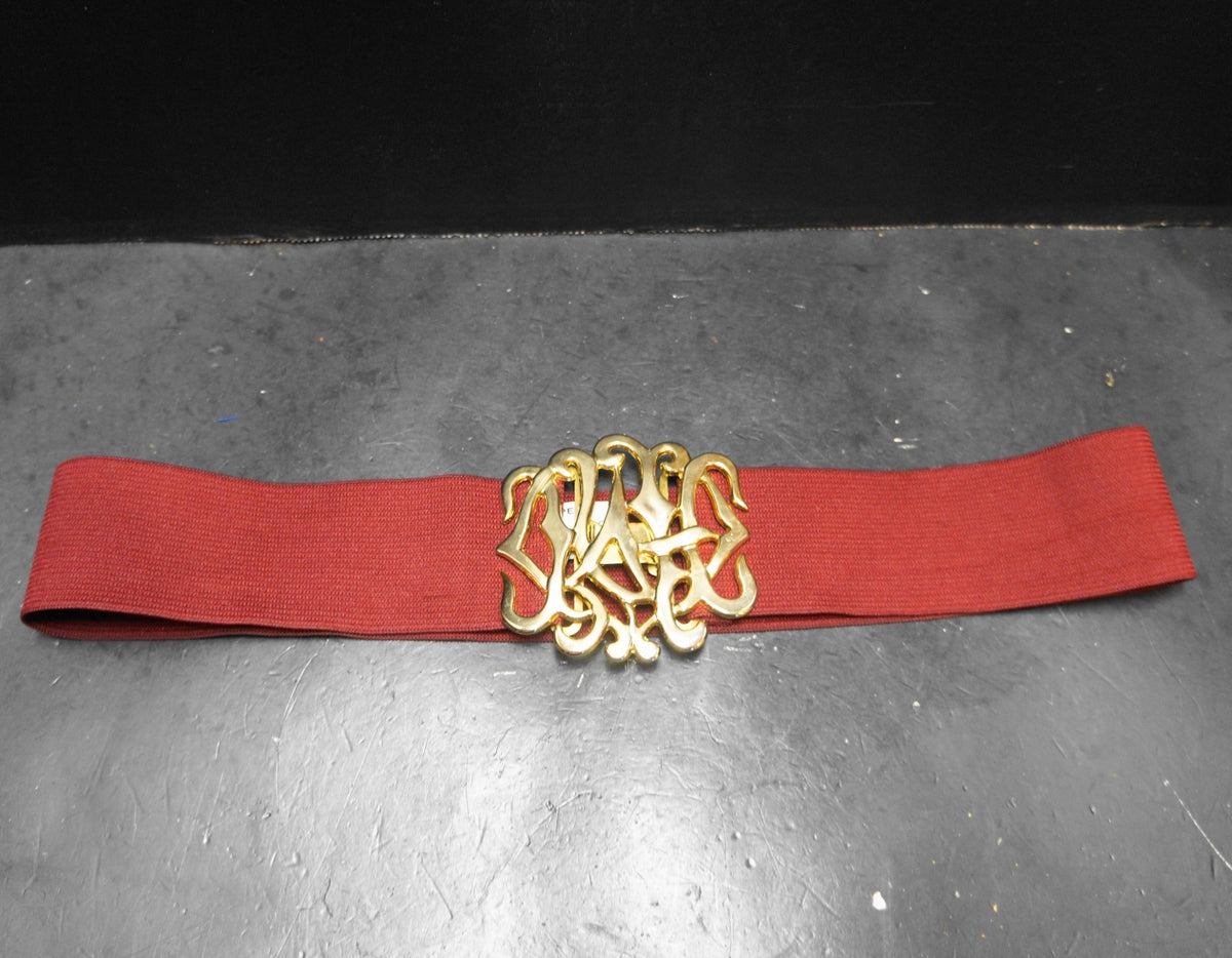 Ginger Propper Two Blondes Burgundy Stretch Belt 1980s Abstract Buckle