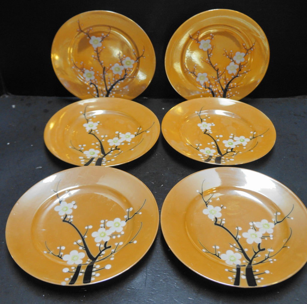 Peach Lustre Hand Painted Cherry Blossoms Salad Plates Made in Japan Set of 6