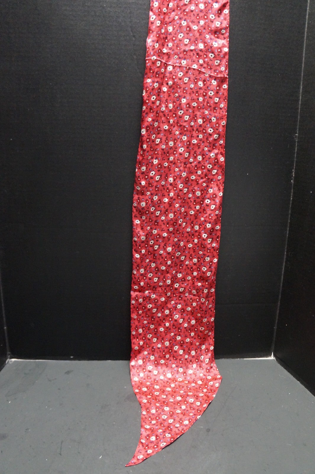 Raspberry Pink Small Floral Point Oblong Angled Silk Scarf