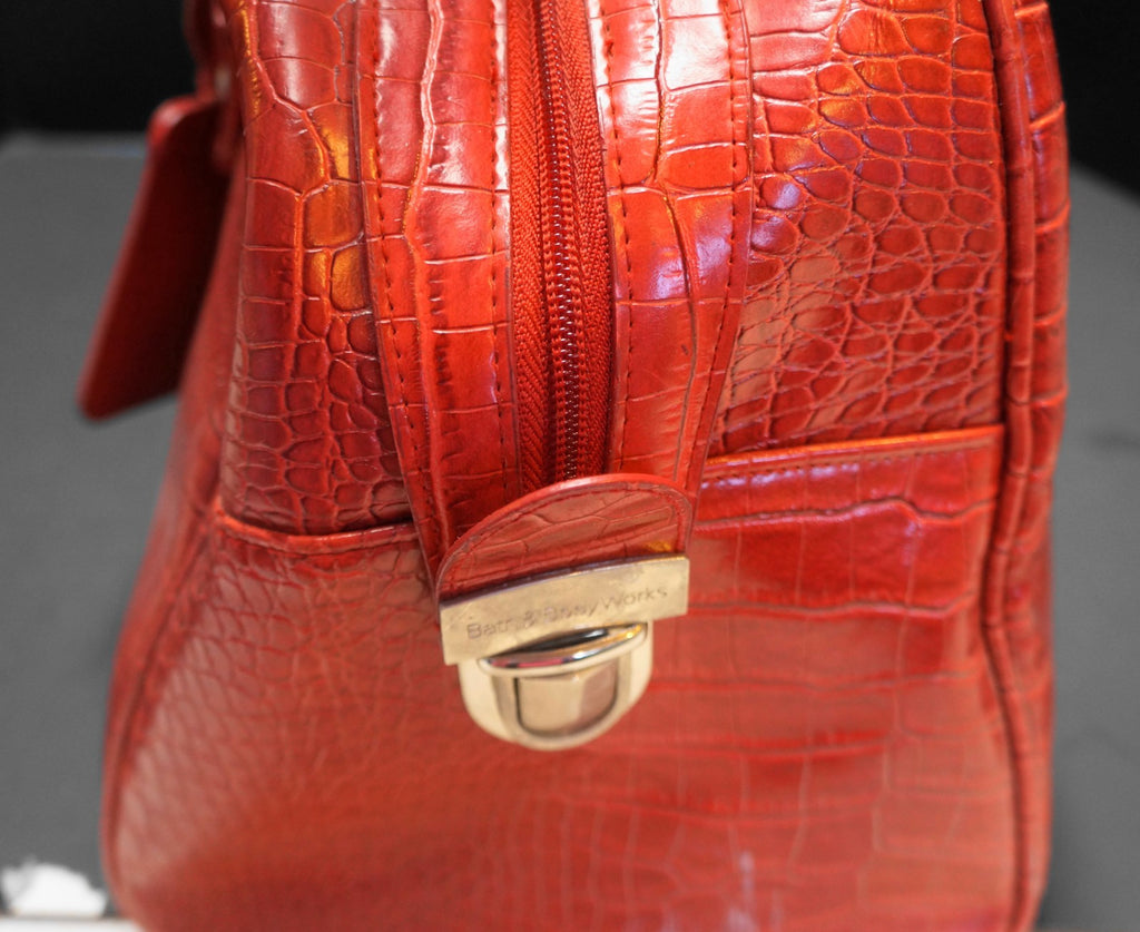 Bath & Body Works Red Moc Croc Faux Vegan Leather Duffle Bag Carry On