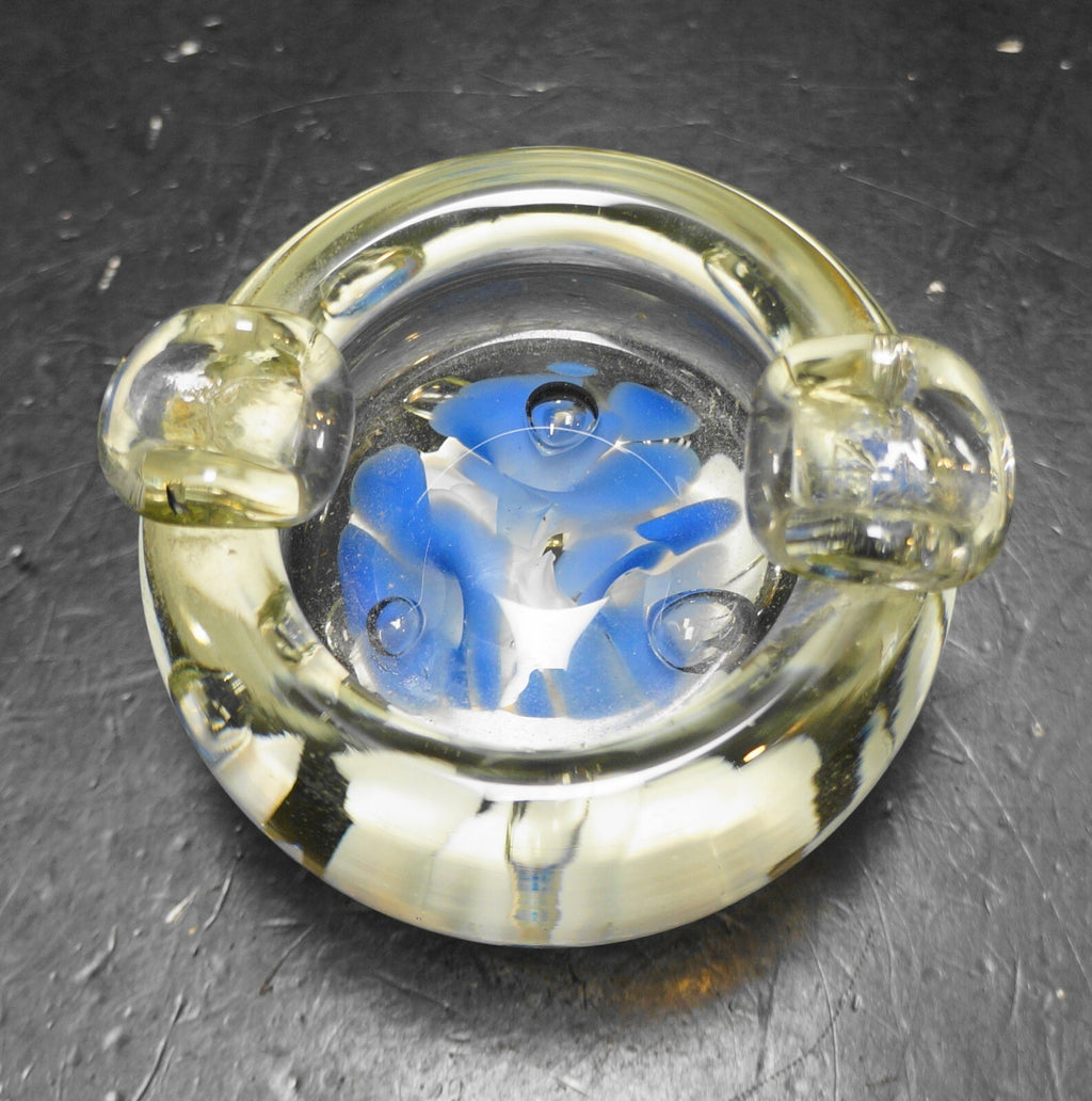 Vintage STC  ST. Clair Glass Ashtray with Blue Bubbling Flowers