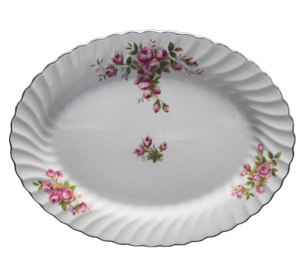 Johnson Bros England Regency Pink Roses Platinum Trim Oval Platter