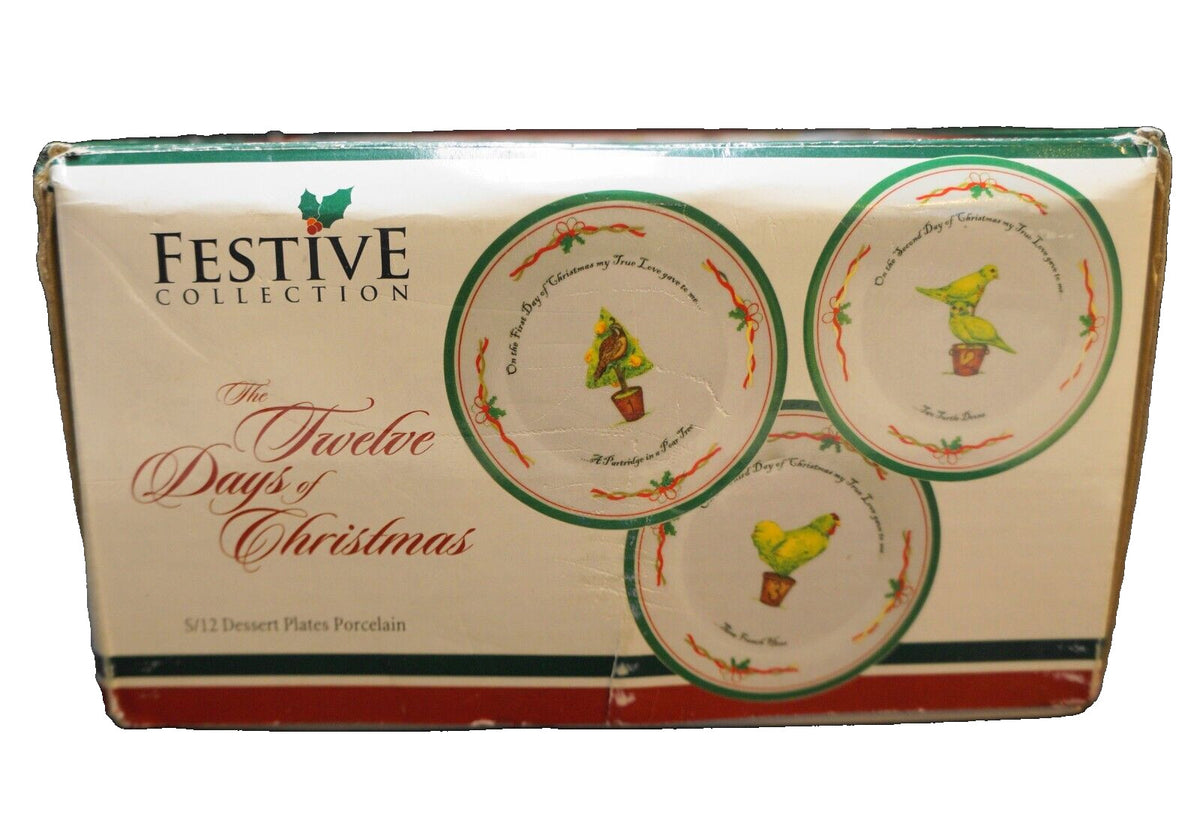 Godinger Festive Collection Twelve Days of Christmas Dessert Plates Set in Box