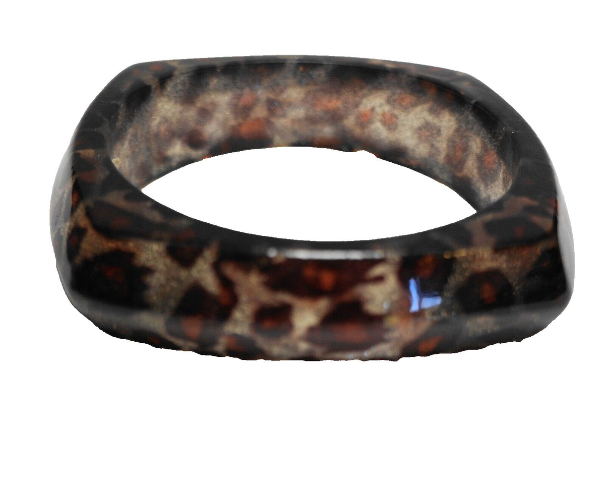Leopard Cheetah Spots Clear Sparkle Lucite Acrylic Bangle Bracelet