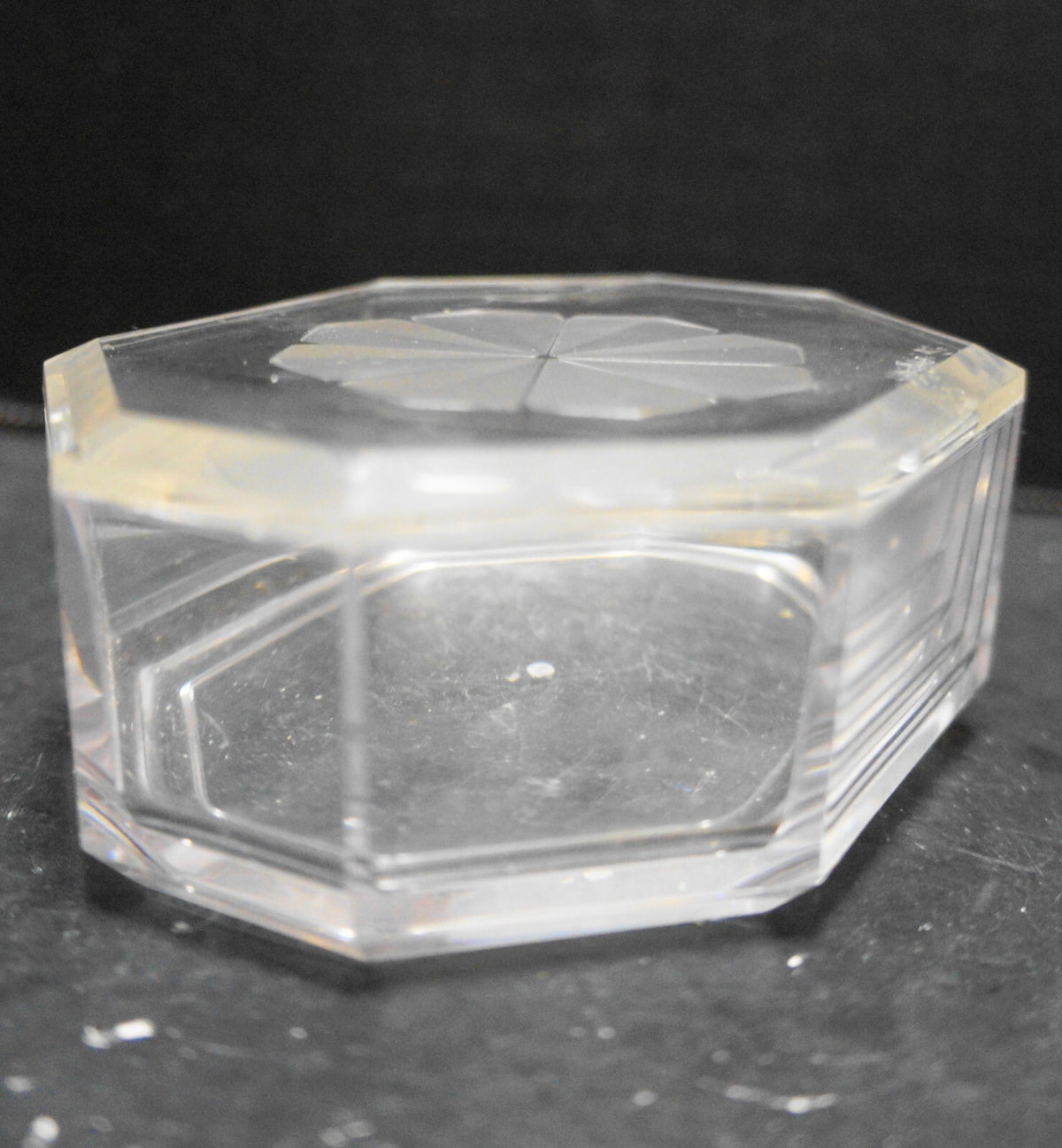 Clear Lucite Acrylic Trinket Box Octagon Flower Lid