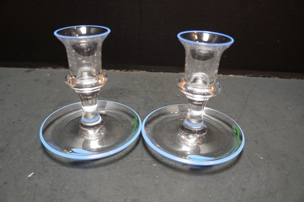 Orrefors Crocus Anne Nilsson Arne Lindblom Hand Painted Candle Holders Pair