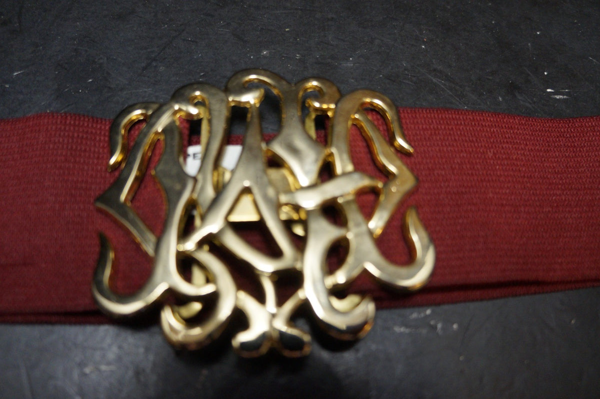Ginger Propper Two Blondes Burgundy Stretch Belt 1980s Abstract Buckle