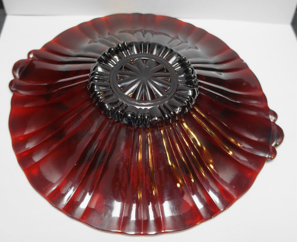 Anchor Hocking Old Cafe Royal Ruby Handled Round Tray