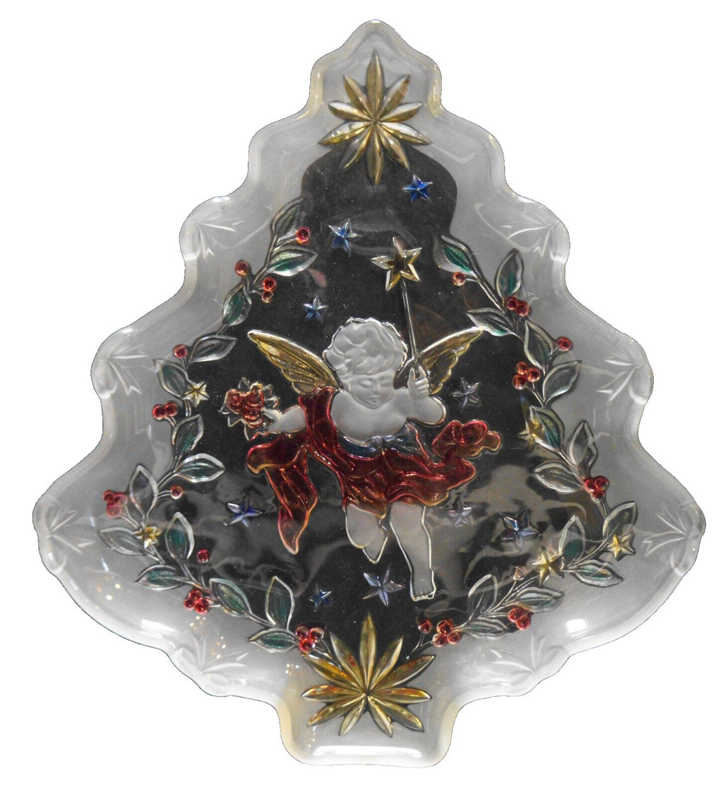 Studio Nova Angel's Wish Christmas Tree Shaped Crystal Platter Tray Stained