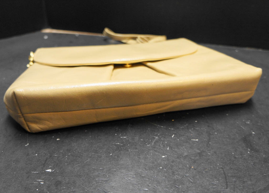 Beige Italian Leather Envelope Purse Shoulder Bag Clutch