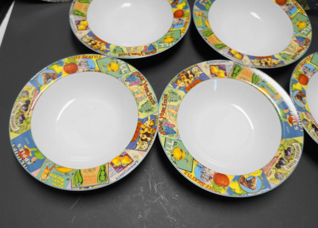 Sakura Oneida Tabletrendz Vintage Labels Rimmed Soup Bowls Set of 8