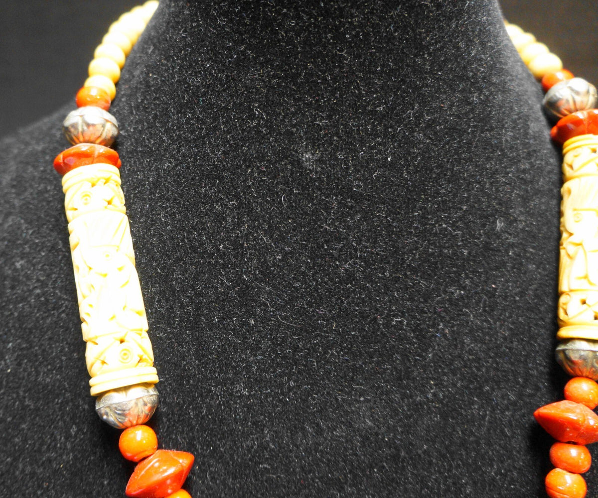 Turkmen Tribal Silver Carved Carnelian Necklace