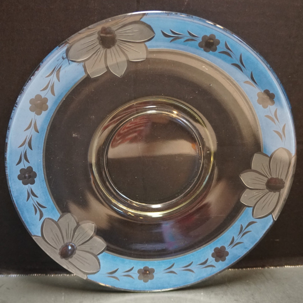 Westmoreland Blank Sterling Glass Fort Dearborn Decoration Cut Flower Blue Paint