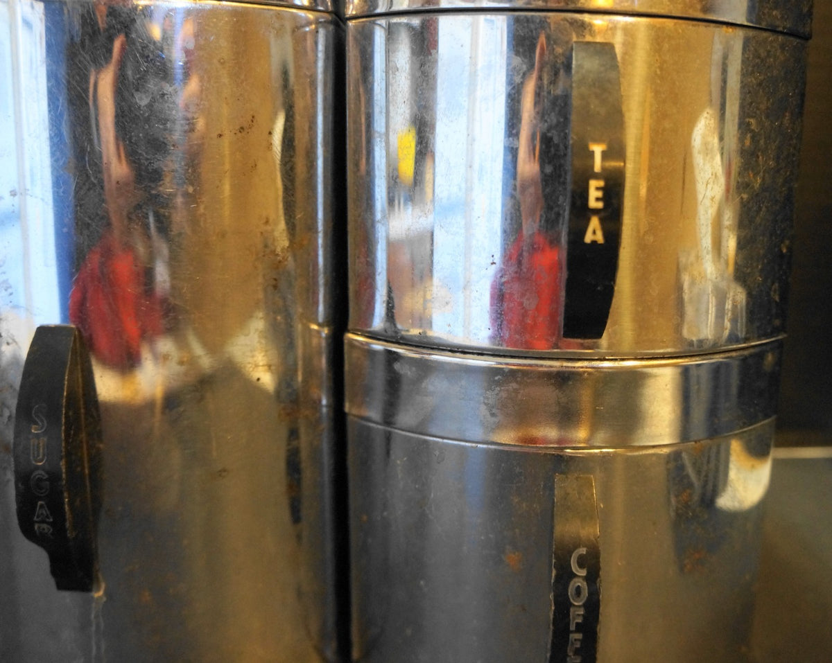 Kromex Chrome Kitchen Canister Set Midcentury Flour Sugar Coffee Tea