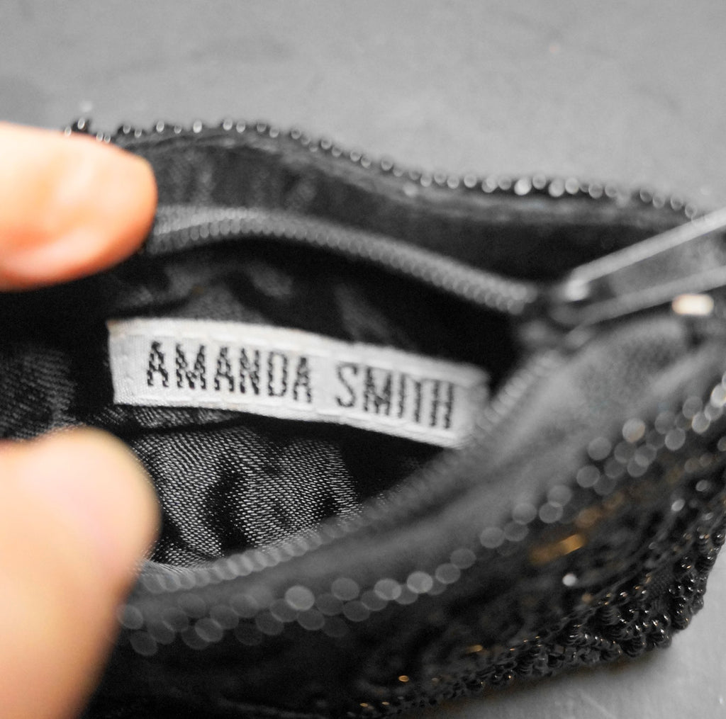 Amanda Smith Black Beaded Satin Coin Purse