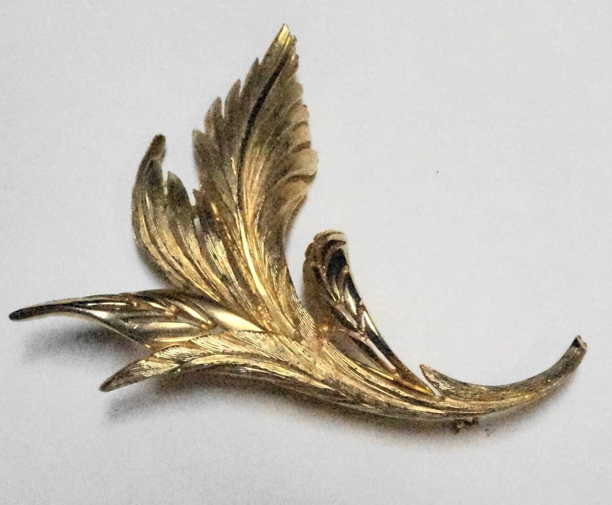 Ledo Signed Brushed Gold Tone Large Leaf Brooch