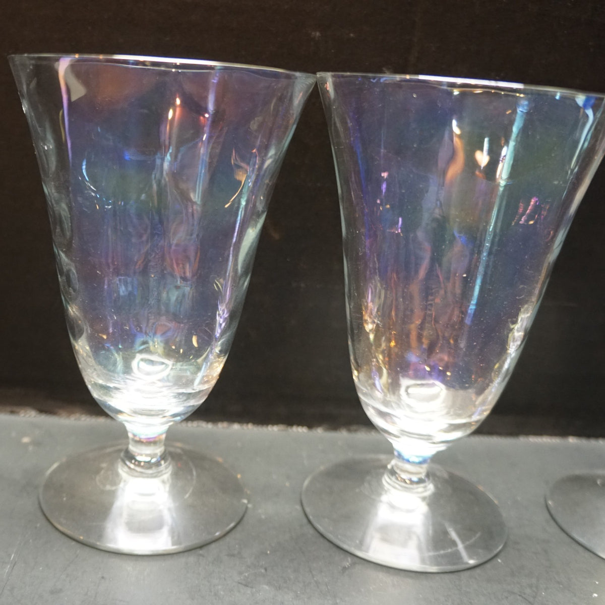 West Virginia Glass Iridescent Luster Loop Optic Mermaid Scale Iced Teas Set 5