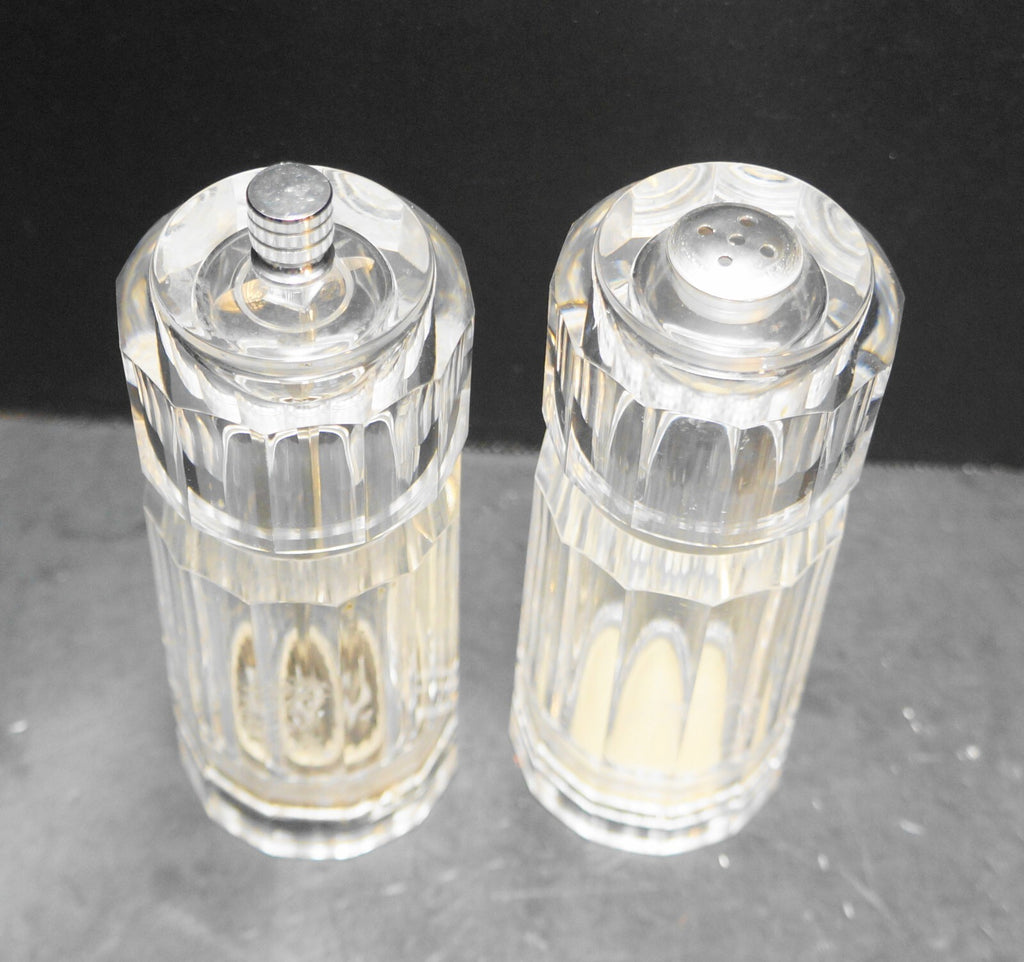 Olde Thompson Clear Lucite Acrylic Paneled Faceted Salt Shaker Pepper Grinder Pa