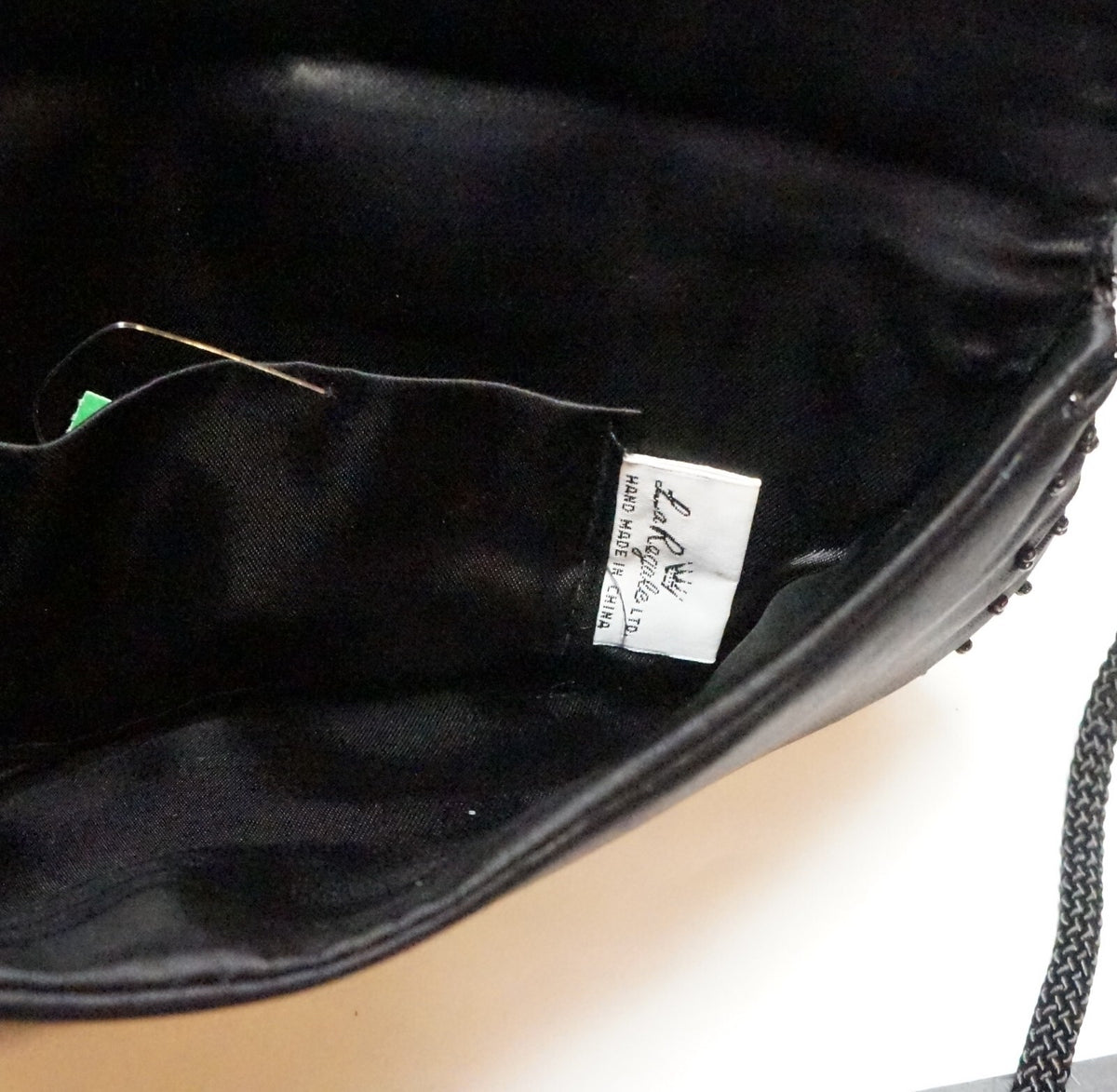 La Regale Black Satin Beaded Flowers Evening Bag Purse