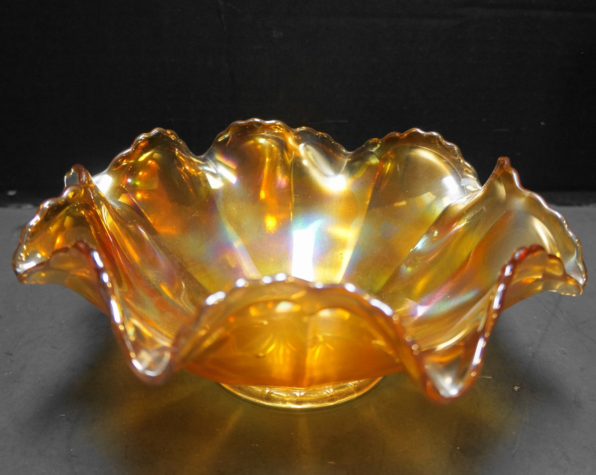 Imperial Glass Marigold Carnival Glass Plain Jane Ruffled Paneled Bowl 9 IN