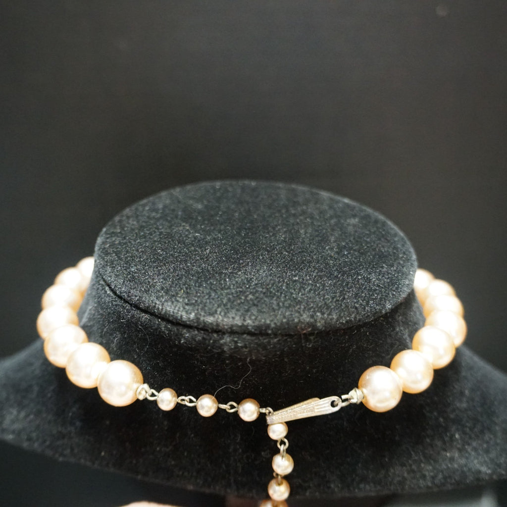 Champagne Colored Faux Pearl Rhinestone Rondelle Choker Necklace Japan