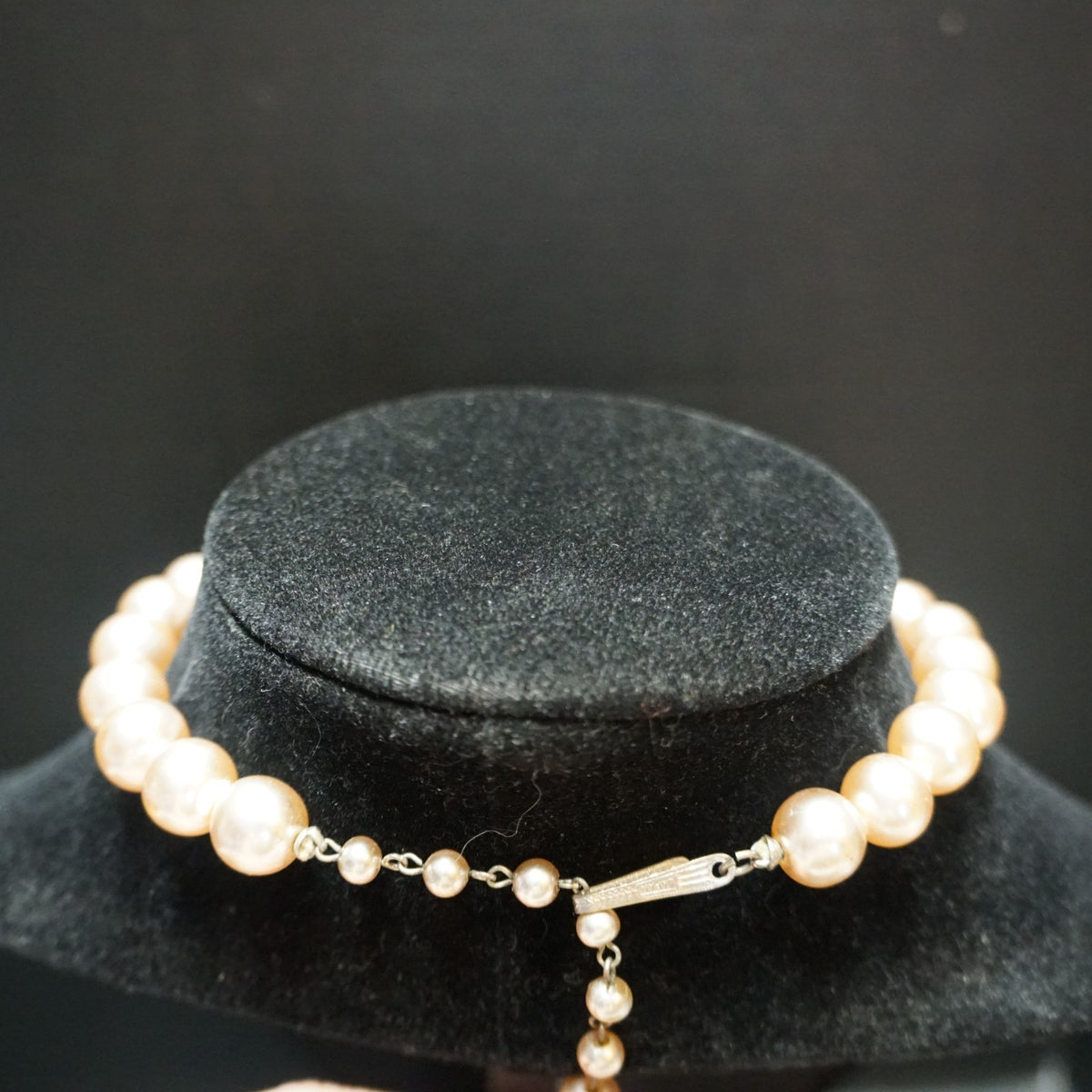 Champagne Colored Faux Pearl Rhinestone Rondelle Choker Necklace Japan