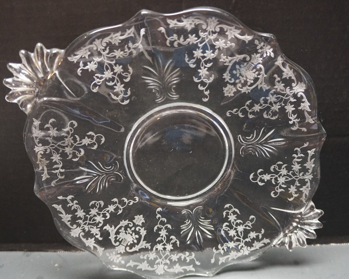 Fostoria Navarre Etch Baroque Blank Handled Cake Plate 12 3/8 IN