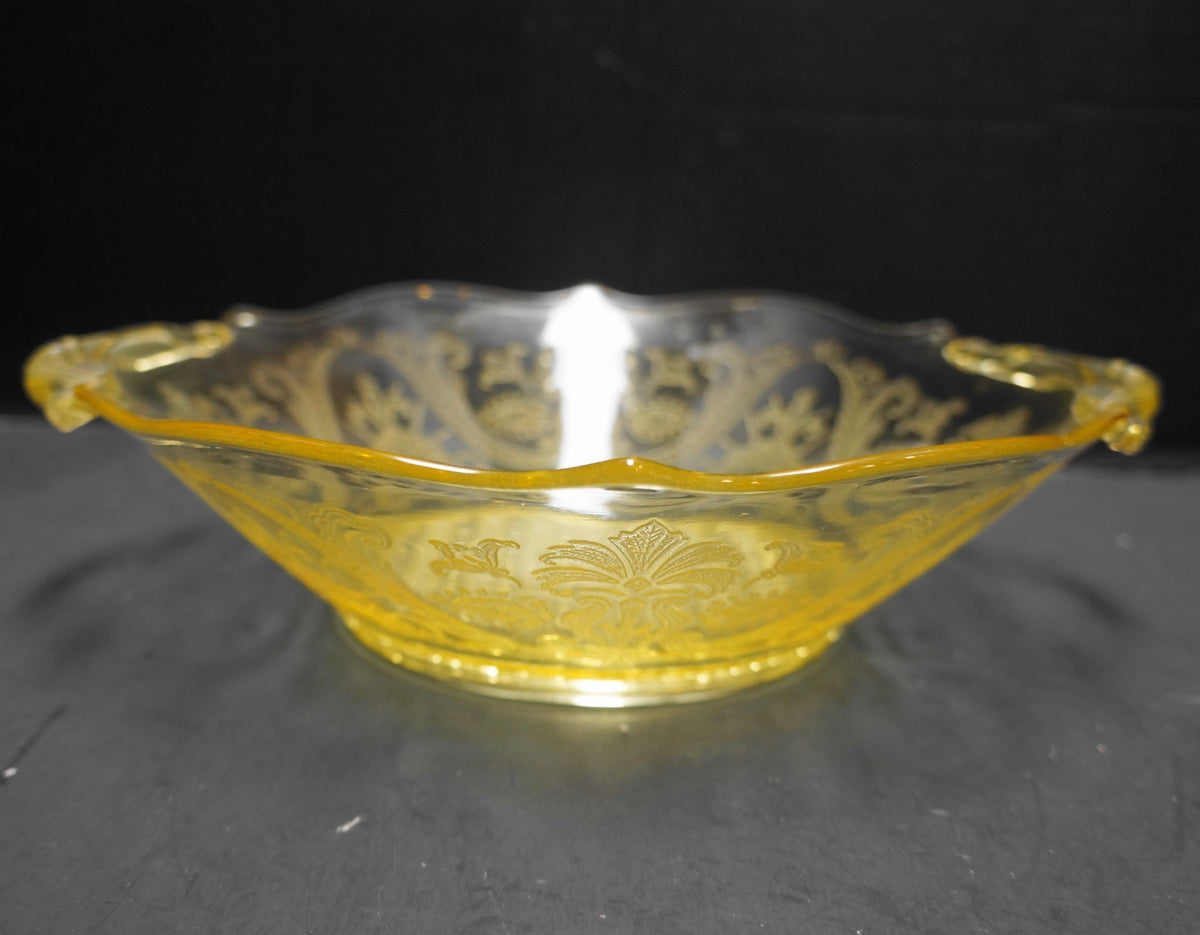 Lancaster Landrum Topaz Depression Glass Salad Serving Bowl Yellow 9 IN