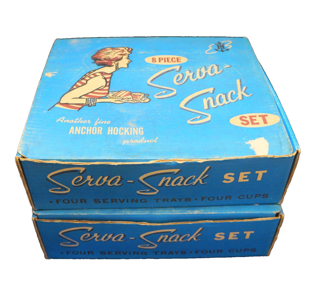 Anchor Hocking Vintage Grape Clear Serva-Snack Sets In Boxes
