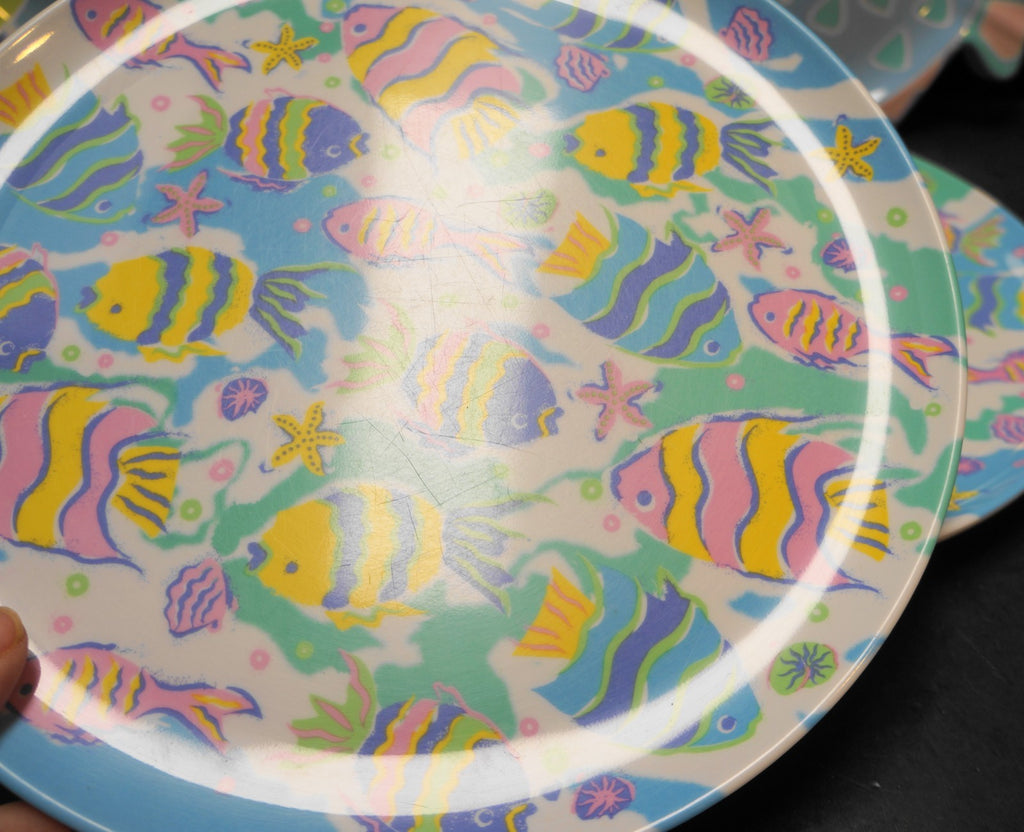 Tropical Fish Melamine Plates Pastel Colors Taiwan 1990s 12 Pieces