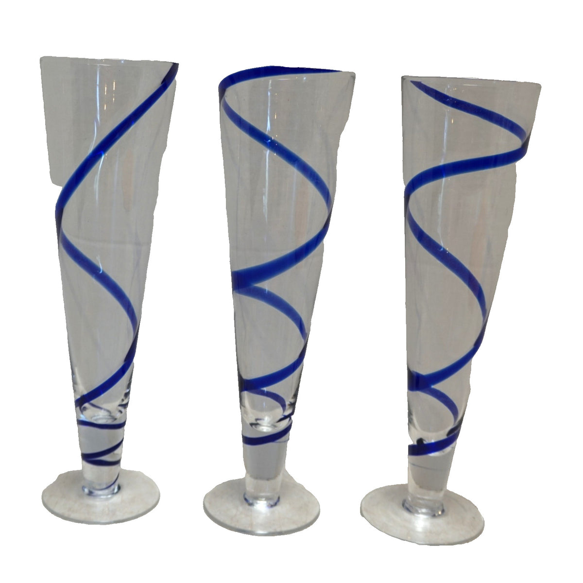 Pier 1 Cobalt Swirline Pilsner Glasses Set of 3 Discontinued Vintage