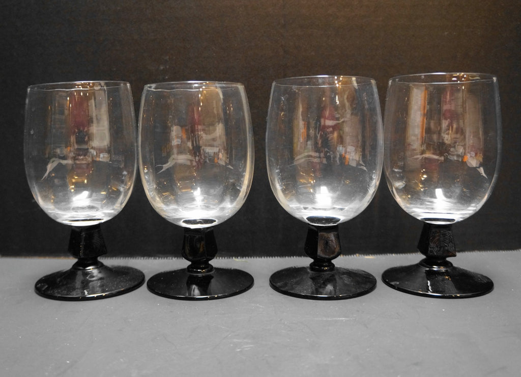 Black Trapezoid Chunky Stem Clear Optic Bowl Water Glasses Set of 3