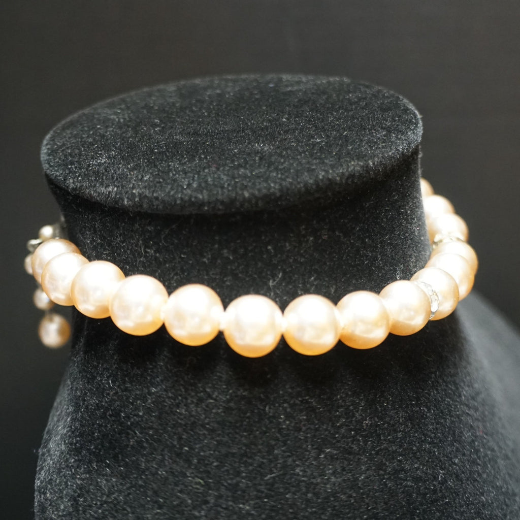 Champagne Colored Faux Pearl Rhinestone Rondelle Choker Necklace Japan
