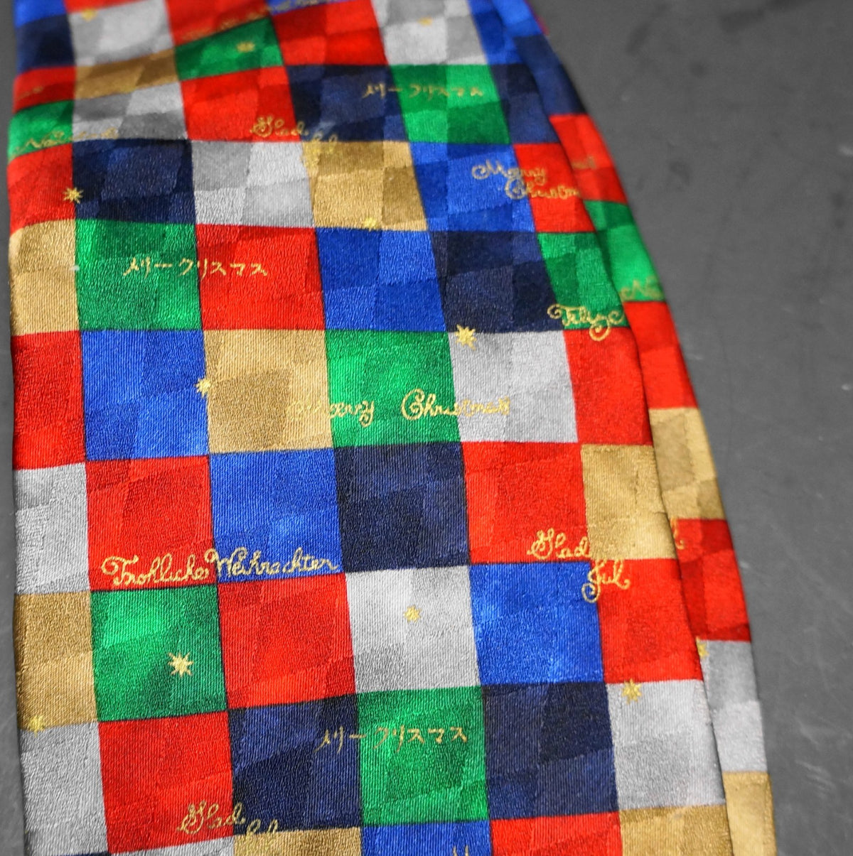 Hallmark Holiday Traditions Merry Christmas Multilingual Color Block Silk Tie