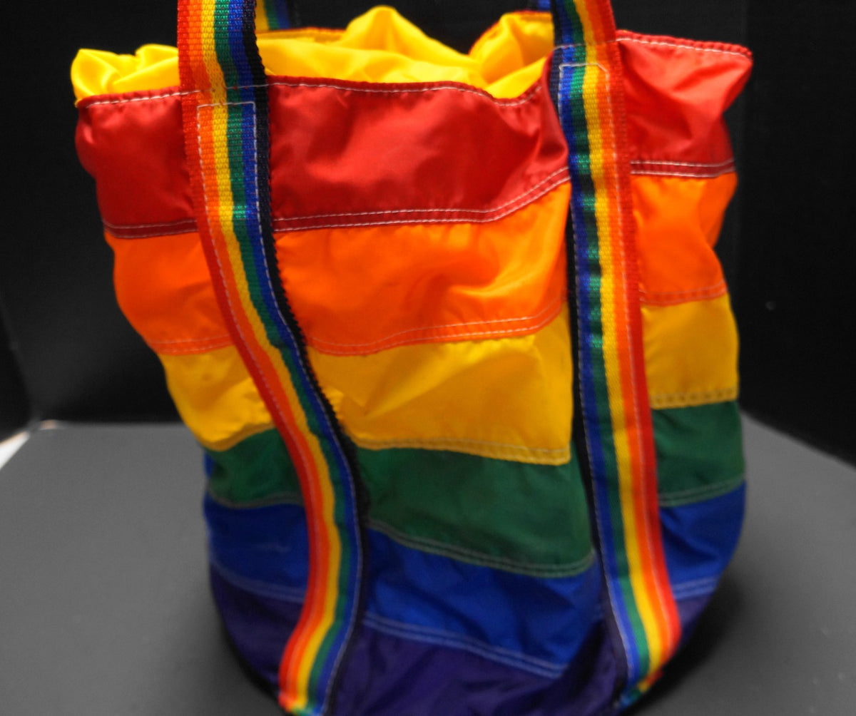 Taylor Made Rainbow Stripe 1980s Drawstring Bucket Bag Nylon