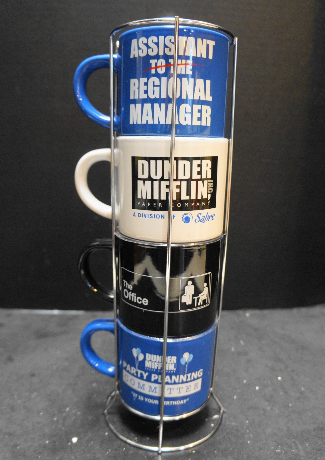 The Office Dunder Mifflin Ceramic Stackable Mugs Set of 4 Metal Caddy NBC