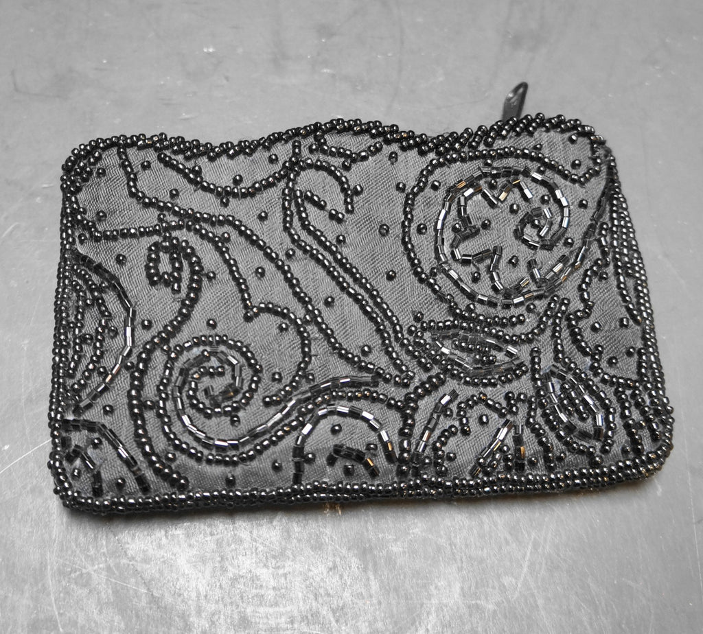 Amanda Smith Black Beaded Satin Coin Purse