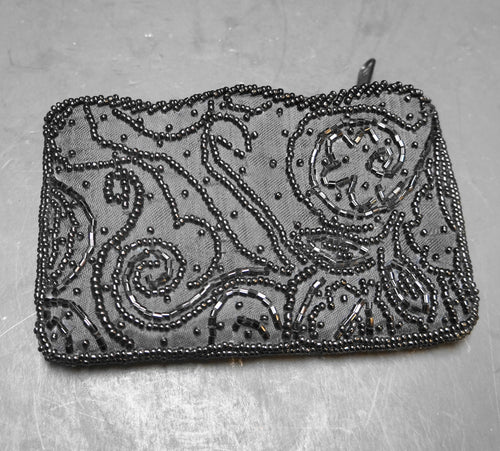 Amanda Smith Black Beaded Satin Coin Purse