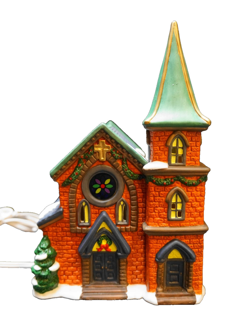Galleria Red Brick Fine Porcelain Hand Painted Church Christmas Village Lamp