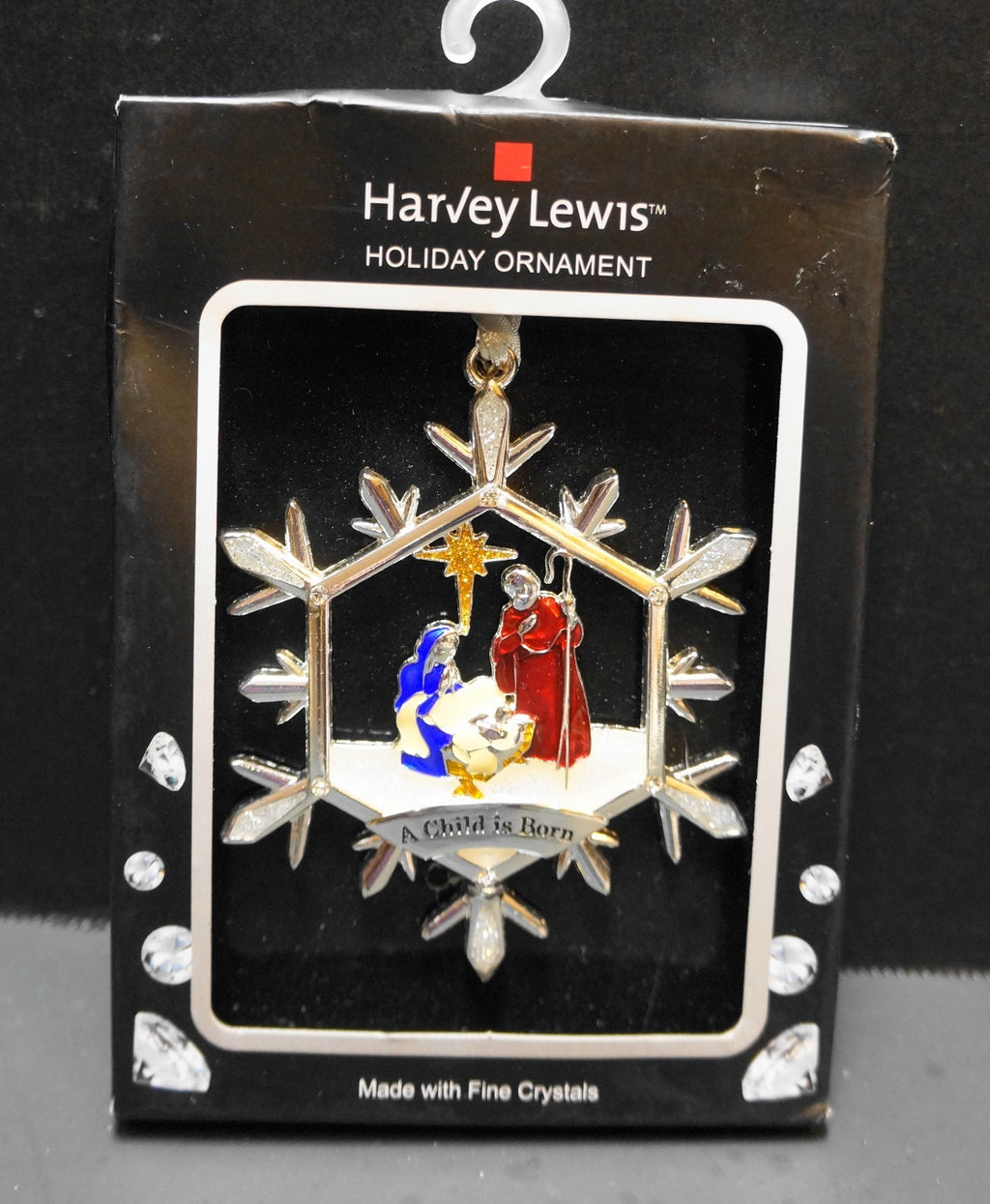 Harvey Lewis Holiday Ornament Nativity A Child is Born Fine Crystals New in Box