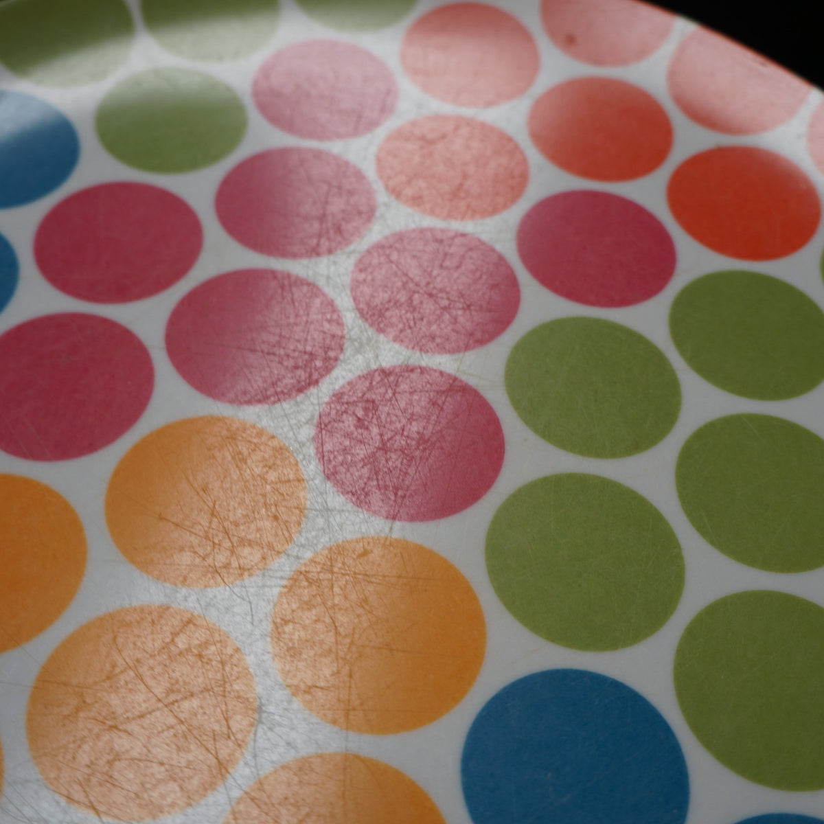 Texas Ware Multicolor Polka Dot Melamine Dinner Plates Set of 7 Used